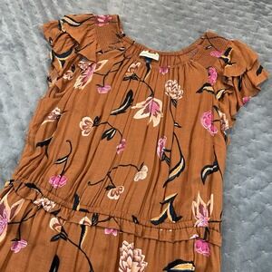 Universal Thread Rust Brown Floral Ruffle Hem Dress‎ Size XXL